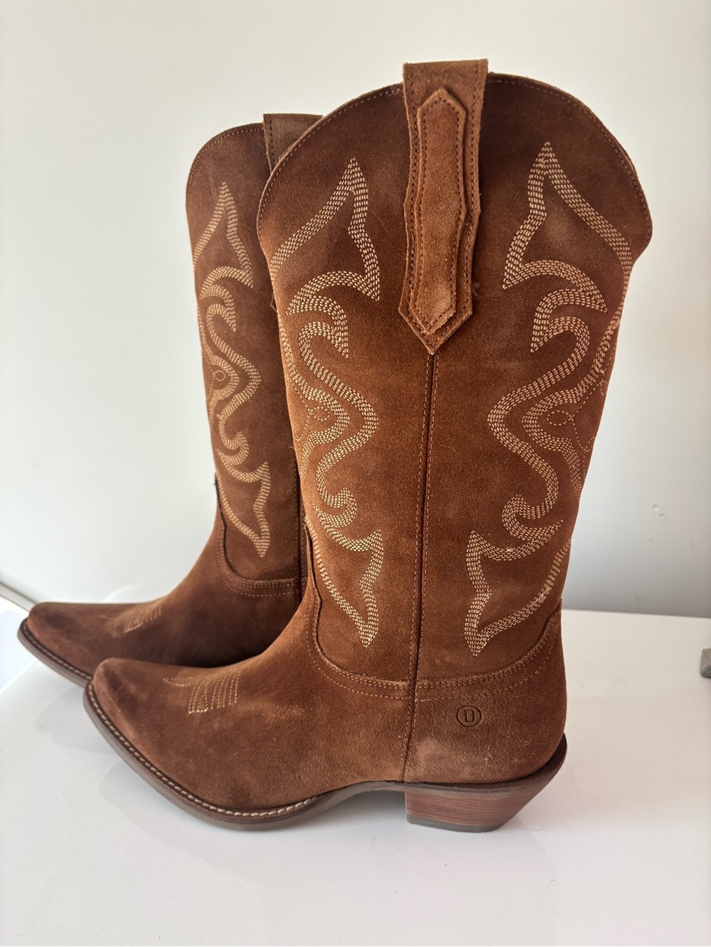 dingo Brown Suede Western Booties with Embroidered Detail - Picture 3 of 6